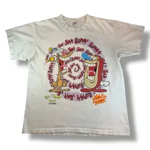 Vintage 1992 Ren And Stimpy Nickelodeon Happy Joy Network Shirt, Vintage Tshirt, Gifts For Everyone, Menswear Womenswear Streetwear Cotton Comfort