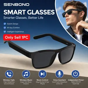 Senbono Smart Glasses Convenient Control Open-Ear Bluetooth Audio Glasses, Wireless Audio Glasses, Full Touch Button-Free Design, AI Voice Assistant Wake-Up, Binaural Calling and Low-Latency Audio for Stylish Outdoor Use
