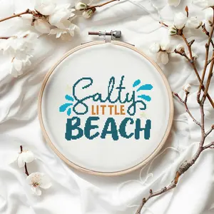 Salty Little Beach Ocean Coastal Word Art Counted Cross Stitch KIT