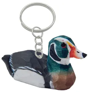 Wood Drake Duck Keychain Ring Hook Clip Charm Miniature Wood Mini Figurine Small Animal