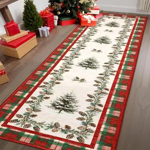 Christmas Plaid Floral Rug, Modern Runner Rug, Non-Slip Washable Kitchen Carpet, Soft Comfort Bedside Mat, Fashion Home Decor Living Room Bedroom Area Rug