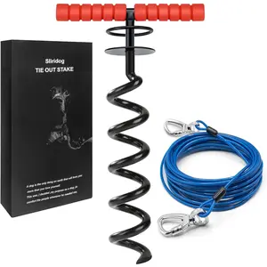 Heavy Duty 30FT Dog Tie Out Cable and Stake for Large Dogs Up to 200 lbs for Yard Beach Outdoor (Large, Black)