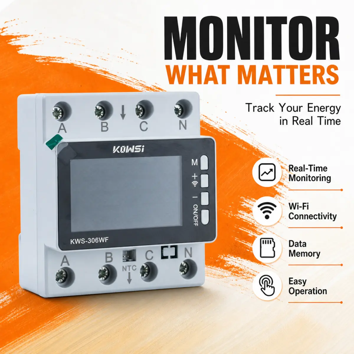 WiFi Smart Energy 3-Phase Power Monitor with Voltage/Current Monitoring, Tuya App Remote Control, Over/Under Voltage Protection, Circuit Breaker Relay for Home/Shop
