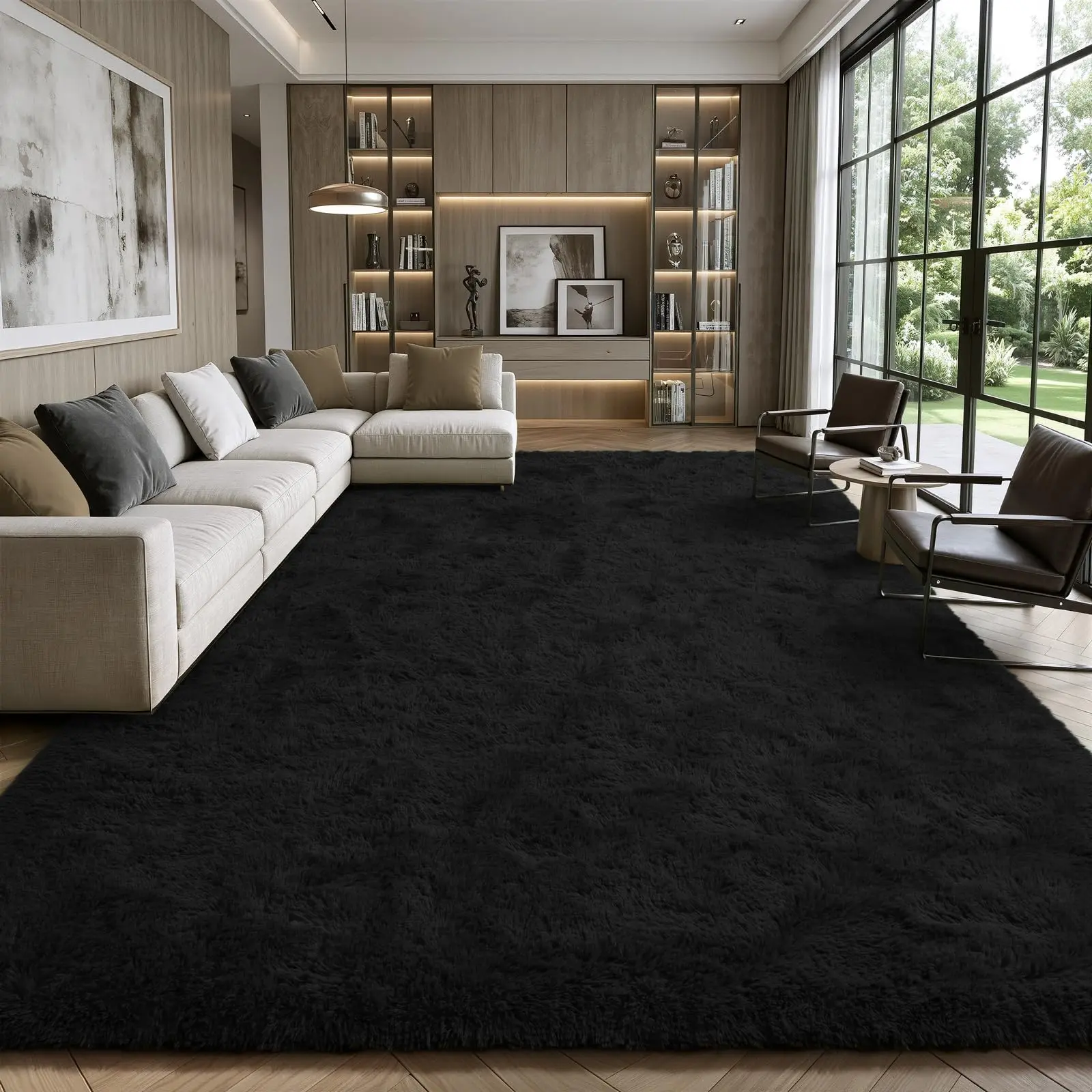 10x14 Extra Large Rug, Fluffy Shaggy Area Rug, Soft Carpet for Living Room Bedroom, Cozy Black Living Room Rug Home Decor Room Decor, Non-Slip Rug