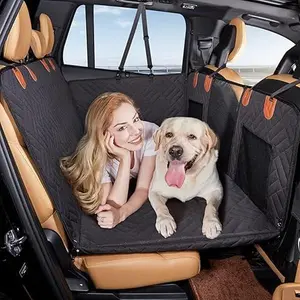 Waterproof Leather Dog Car Seat Cover Dog Car Back Seat Protector Cover Back Seat Extender with Blanket with Hard Bottom Nonslip Back Seat Pet Friendly Dog Hammock with Mesh Window Storage for Car SUV Truck