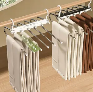6 Layer Pants Hanger Space Saving Closet Organizer with 50mm Wide Spacing, Anti-Slip Multifunctional Pants Rack for Jeans Trousers Wardrobe tiktokshopspringglowup