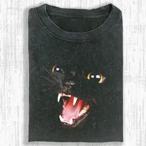 BLACK CUTE CAT T-SHIRT, Funny TEE, Y2k Shirt, Gift For Men Women