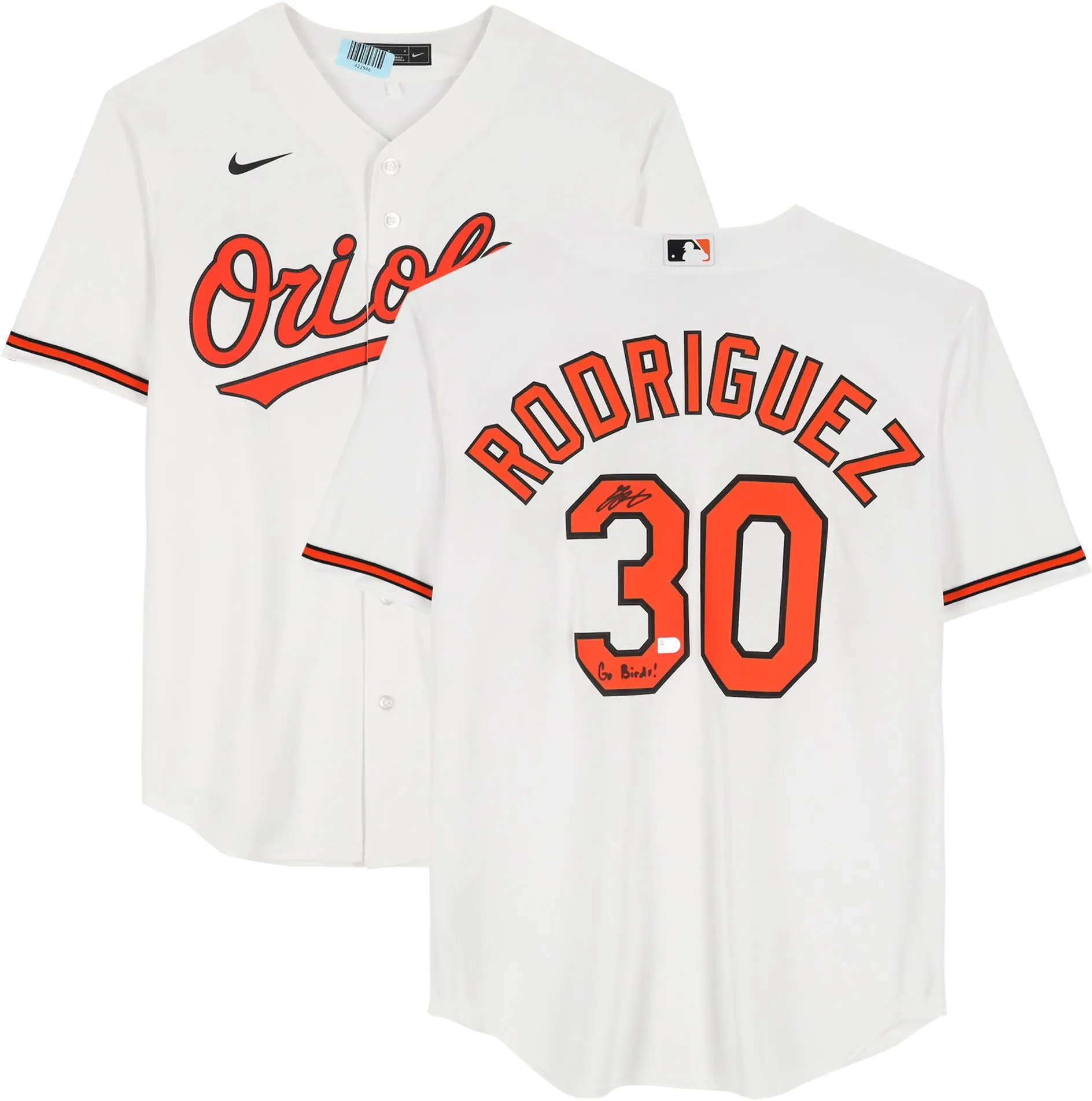 Grayson Rodriguez Baltimore Orioles Autographed White Nike Replica Jersey with "Go Birds" Inscription - Fanatics Authentic Certified
