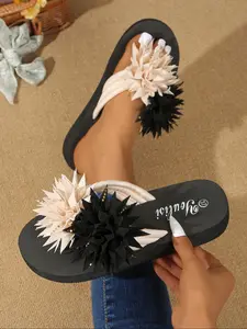 Women's Summer Eva Beach Trendy Sandals Flip Flops, Fashion Sequin Floral Decor, One-Piece Slip-On Comfortable Shoes for Beach Parties Home Leisure