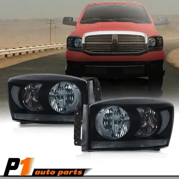 Durable Car Headlights Lamps with Smoke Lens & Black Housing, Fit for 06-08 Dodge Ram 1500, 2500, 3500