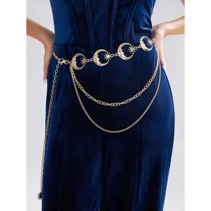 Cider [3 colors, size L/XL-2XL] Star & Moon Layered Waist Chain, Elegant Body Chain for Women, Body Accessories for Wedding Date Vacation
