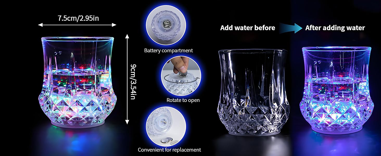 Liquid Activated LED Color Changing Glasses Set - Acrylic Multicolor Flashing Drinking Glassware, Unisex Pre-Packed Party Gifts for Bar Disco Decor (2/4/6-Pack, 4-Pack Option Included), 2/4/6 Pcs