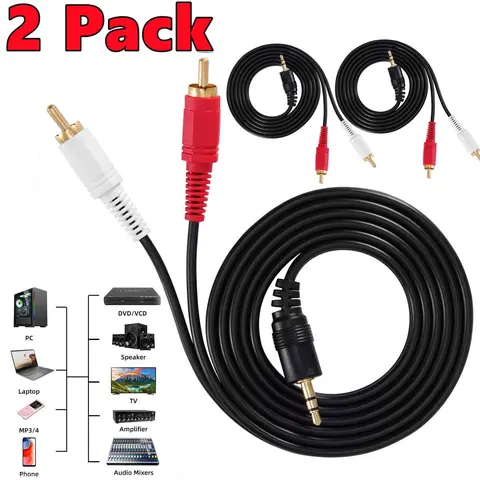 2-Pack 3.5mm Audio Male to 2 RCA Y Male Stereo Cable with PVC Jacket, 5FT Portable Stereo Splitter Adapters & Cables for Android Devices, LCD/LED TV, MP3, Sound Bar