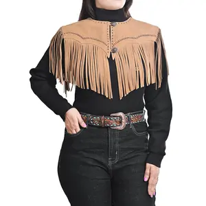 American Darling Western Leather Fringe Cape/Shawl Suede Yoke Tassel Jacket Vest