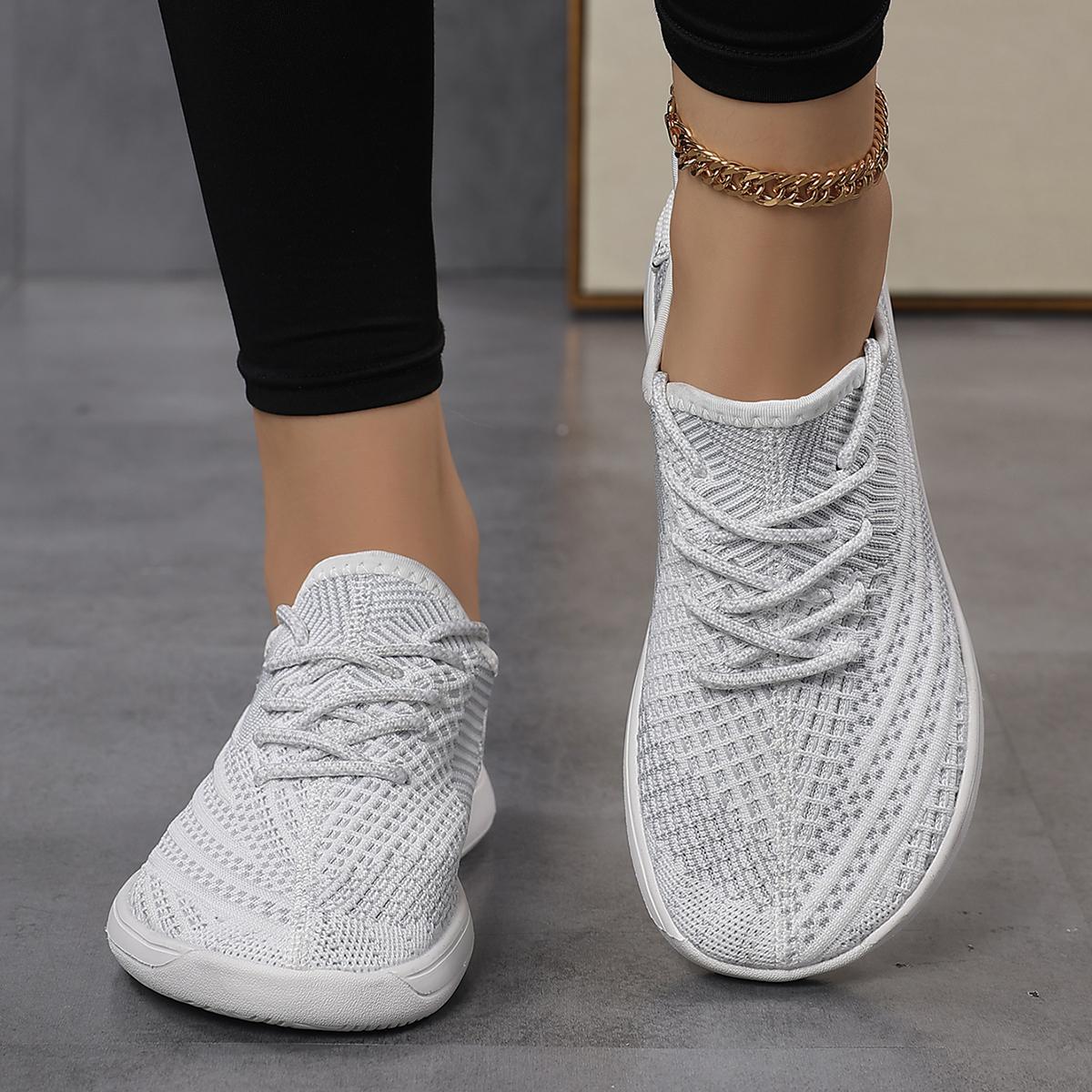 Women's Breathable Mesh Walking Shoes, Low-Top Athletic Sneakers with Flat Heel, Color Block Pattern, Slip-on Casual Footwear