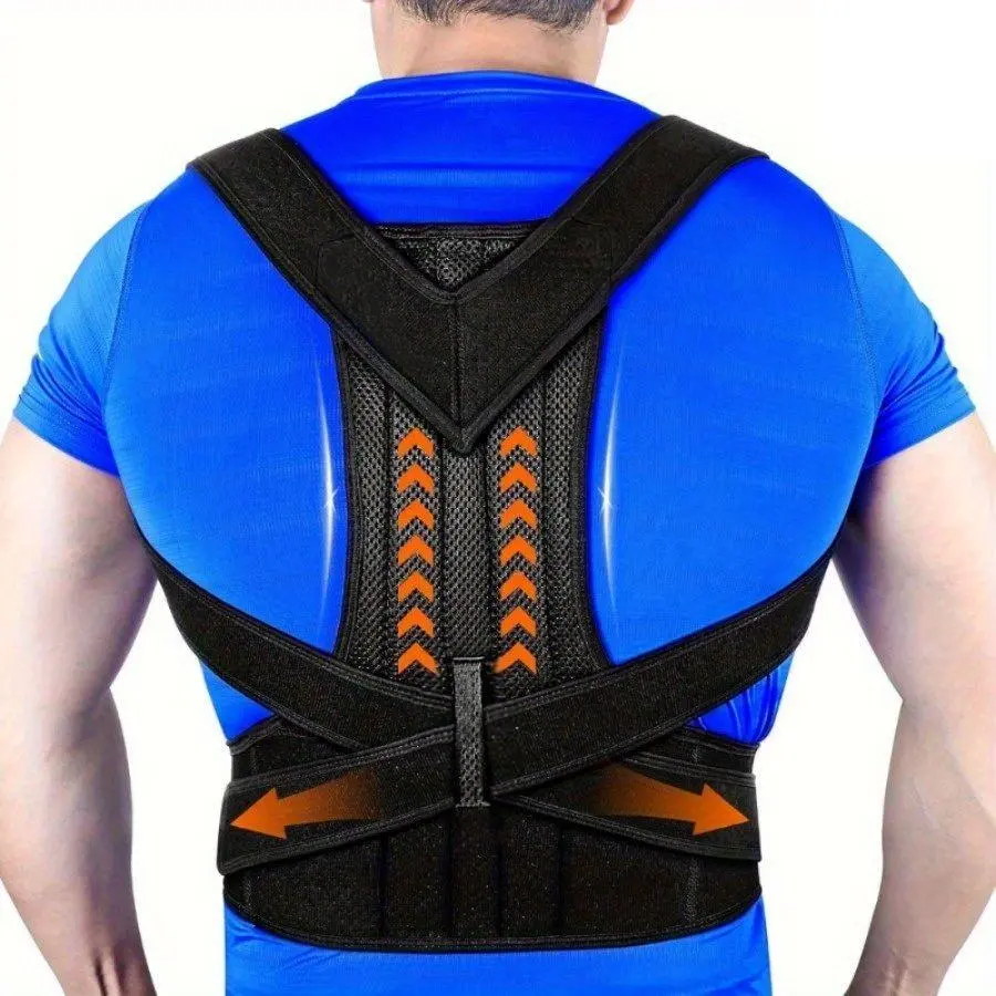 Adjustable Breathable Back Shoulder Support Strap - Black & Gray Lightweight Full Back Brace for Men & Women, All-Day Comfort for Office Work & Daily Use