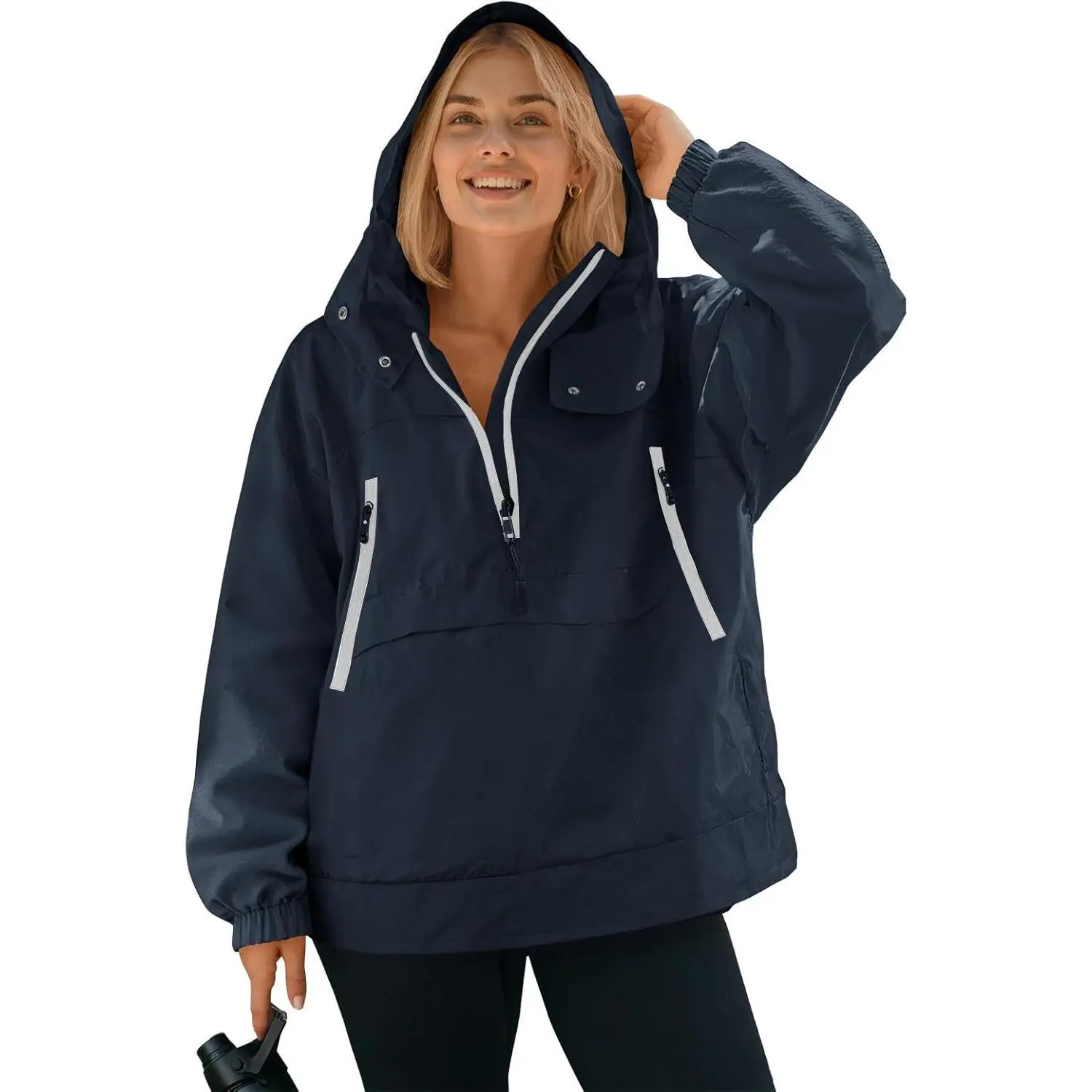 Women's Rain Jacket, Lined Lightweight Color Block Pullover, Waterproof Hooded Hiking Clothes for Outdoor Sports, Outdoor Sports Outerwear, Running, Plus Size Fashion, Female, With Hood, Waterproof Coat, Loose Fitting, Large