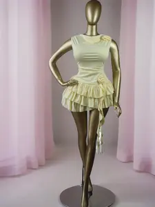 PULKRITU Women's Floral Patchwork Layered Ruffle Cowl Neck Sleeveless Slim Mini Prom Dresses Formal Wear, Beach Party Outfit Holiday Gown, Spring Romantic Elegant Valentine's Day Lady Skirt,Female Red Engagement Dress