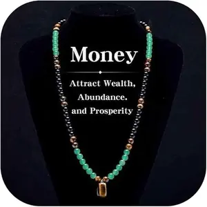 Veliora Gift B Money Necklace for Men Natural Crystal Black Obsidian Beaded Necklaces Money Necklace Wealth for Women Lucky Jewelry for Men Women