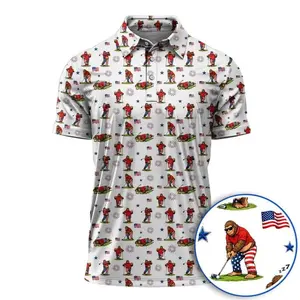 Bigfoot America Flag Patten Polo Golf Shirt Short Sleeve Outdoors Print Menswear