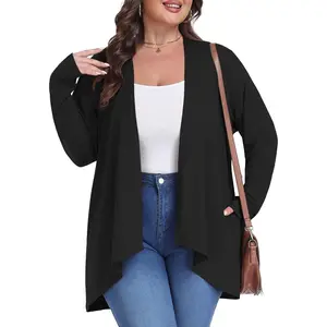 Plus Size Lightweight Draped Cardigan with Pockets - Summer