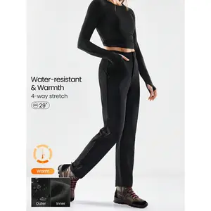 GLOWMODE Outdoor Trek Stretchy Water-Repellant Fleece Lining Side Pockets Placket Design Elastic Waistband Tapered Pants Autumn Winter Outdoors Daily Casual Wear