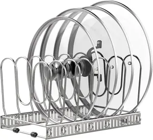Pot and Pan Organizer Rack for Cabinet, Pot Lid Organizer with 7 Adjustable Dividers, Pan Holder Storage Rack for Kitchen Cabinet,