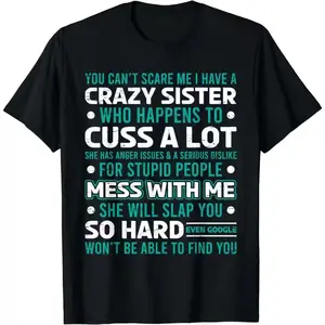 Women's Cotton Crew Neck Short-Sleeve T-Shirt, Sassy "Crazy Sister" Quote Casual Clothes summerwins