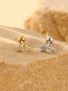 Women's Copper Star Pendant Necklace, Stainless Steel Ear Cuff & Ball Decorations, Silver Color Options Available