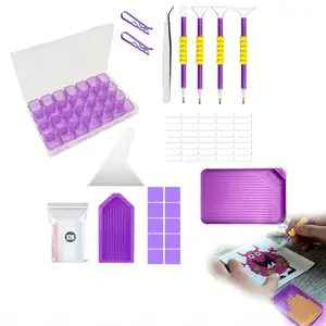 46PCS DIY Diamond Painting Tools and Accessories Kits Multiple Sizes Painting Pens for Adults to Make Diamond Art Craft Tweezers Glue Diamond Correction 28 Girds Storage Box