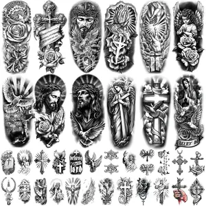 77 Sheets Christian Temporary Tattoos Men Adult, Realistic Fake Tattoos Christian, Jesus God Angels Religious Christ Cross Rosary Forearm Temp Tattoos for Men Women Kids Teen, Fake Tattoo Sleeve Tatto