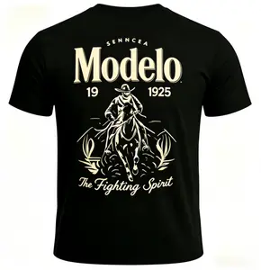 [100% Cotton]Summer t shirtRetro Modelo Beer Cowboy T-Shirt 1925 The Fighting Spirit - Western Streetwear