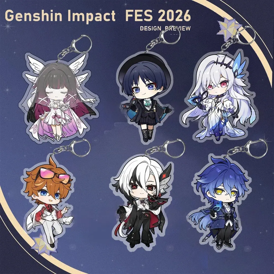 Genshin Impact Keychain, Arlecchino, Columbina, Flins