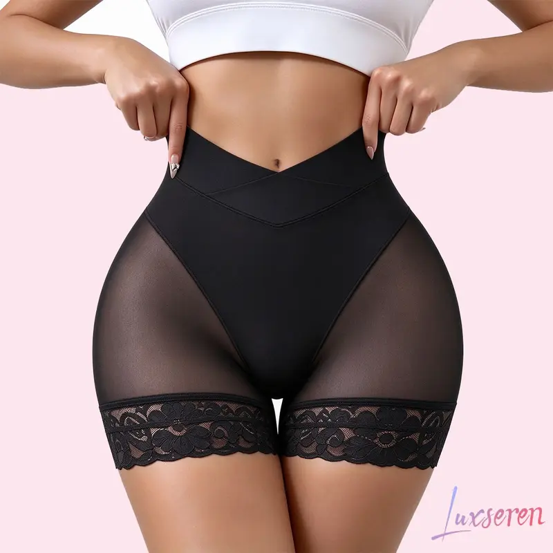 LUXSEREN Women's Lady Sexy Polyester Compression Shapewear Shorts - V-Crossover Waist, Butt Lifting, Colombian Fajas Moldeadoras Butt Enhancer Underwear Panty