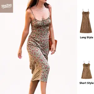 YeeZaa Women's Floral Sun Dress Y2k 2026 Summer Dress Low-Cut Square Neck Spaghetti Strap Adjustable Straps Elastic Neckline Spring Summer Casual Holiday Beach Bodycorn Dress