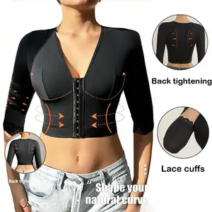 1/2-Pack Women Compression Sleeves Upper Arm Shaper Front Closure Bra Arm Lace Sleeve Compression Faja Shapewear Tank Top