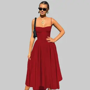 Sexy Slip Maxi Flowy Silhouette Dress with Back Zipper for Women's 2025 Summer New Spaghetti Strap A Line Casual Elegant Evening Party Club Dating Dresses Beach Holiday Outfit SpringStatements