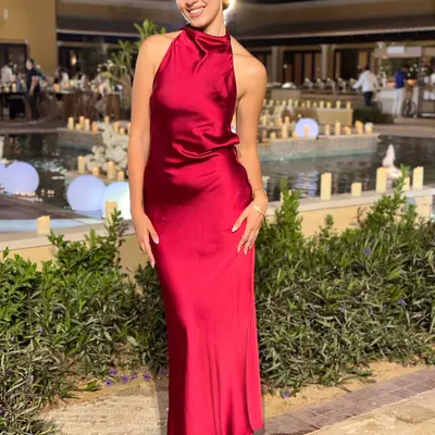 chinese dress ladies ZARA Red Satin Draped Detaill Maxi Dress UK XL