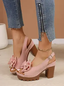 Butterfly Knot Thick Sole Heeled Sandals for Women, Summer New Style, Fashion, Elegant, Waterproof Platform, Height Increase, Roman Sandals
