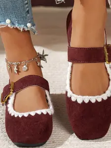 Women's Mary Jane Shoes, Slip-On Square Toe Flats with Buckle Strap, Comfortable Outdoor Casual Footwear, Ladies Fashion Sneakers