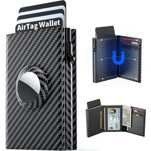 Mens Wallet with AirTag Holder, RFID Technology, Pop Up Card Holder, 14 Card Capacity, Top Grain Leather, Minimalist Design