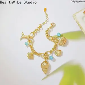 18K Gold Plated Ocean Bracelet, Shell Conch Mermaid Tail Wrist Jewelry