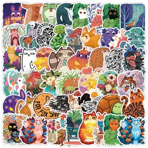 Cartoon Animal Pattern Sticker, 50pcs/set Waterproof Self Adhesive Decor Paper, Decor Sticker for Gift Greeting Card & Water Bottle & Laptop