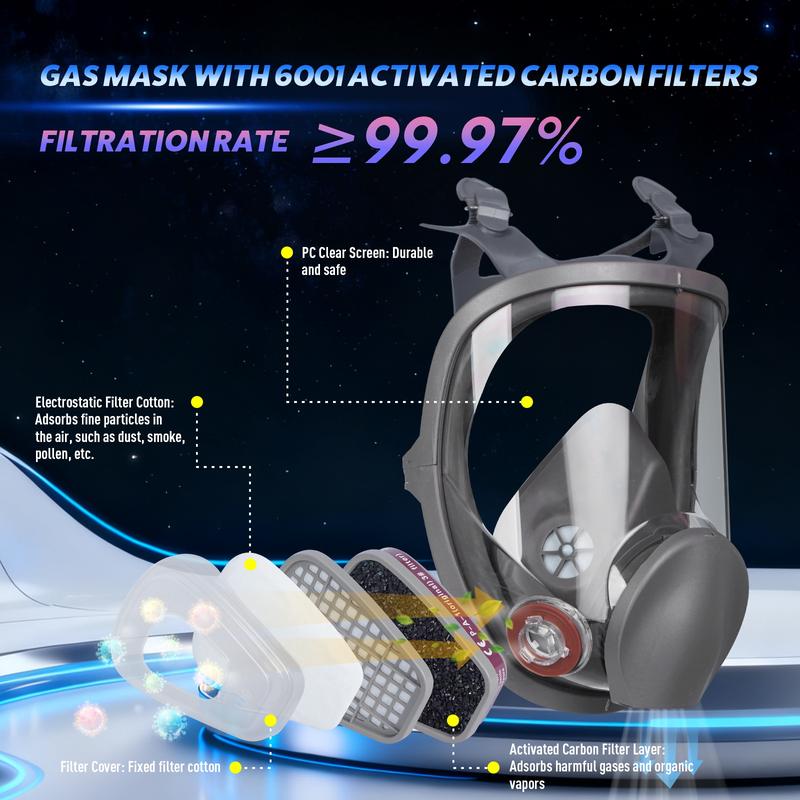 Full Face Respirator Gas Mask 6800 Reusable Military-Grade with 6001 & 2097 Filters for Nuclear Chemical Survival Spray Paint Welding Sanding black l