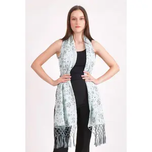 Sage Green Soft Embroidered Mul Cotton Scarf Wrap