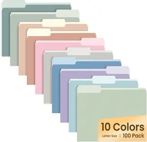 File Folders Letter Size 10 Pastel Colors, 100 Pack Manilla Folders 8.5 x 11 1/3-Cut Tabs, Colored File Folders for Office Home School Storing Documents Files Paper