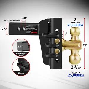 Solid Steel XPE Adjustable Trailer Hitch, Fits 2.5" & 2.0" Receiver, 6" Drop/Rise, 25,000 LBS GTW for Heavy Duty Trucks