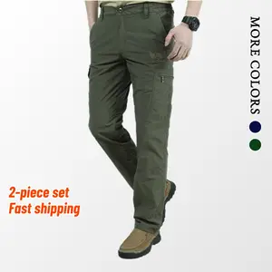 Men's Quick-Dry Cargo Pants Set - Lightweight Loose-Fit All-Seasons Plain Straight Pants, Outdoor Tactical Hiking Trousers with Multi-Pockets, Fast Shipping