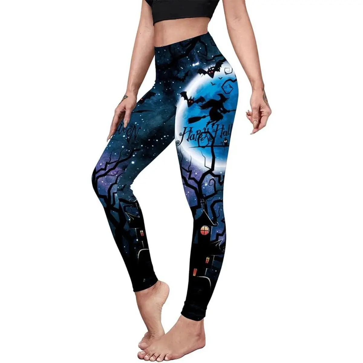 Halloween Cosplay Leggings Outfit Tights for Women Girls Clothes Pumpkin Horror Nights Witch Bat Sugar Skull Leggings 7