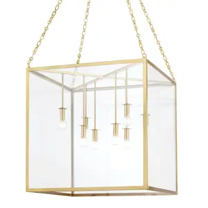 Catskill Large Lantern Pendant Light with Aged Brass or Aged Iron Finish and Unique Downlight Design